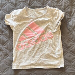 Adidas Kids Light Gray Tee with Pink Logo